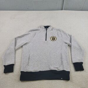 Boston Bruins Sweater Adult Medium‎ Gray Black 1/4 Zip Up Long Sleeve Mock Neck